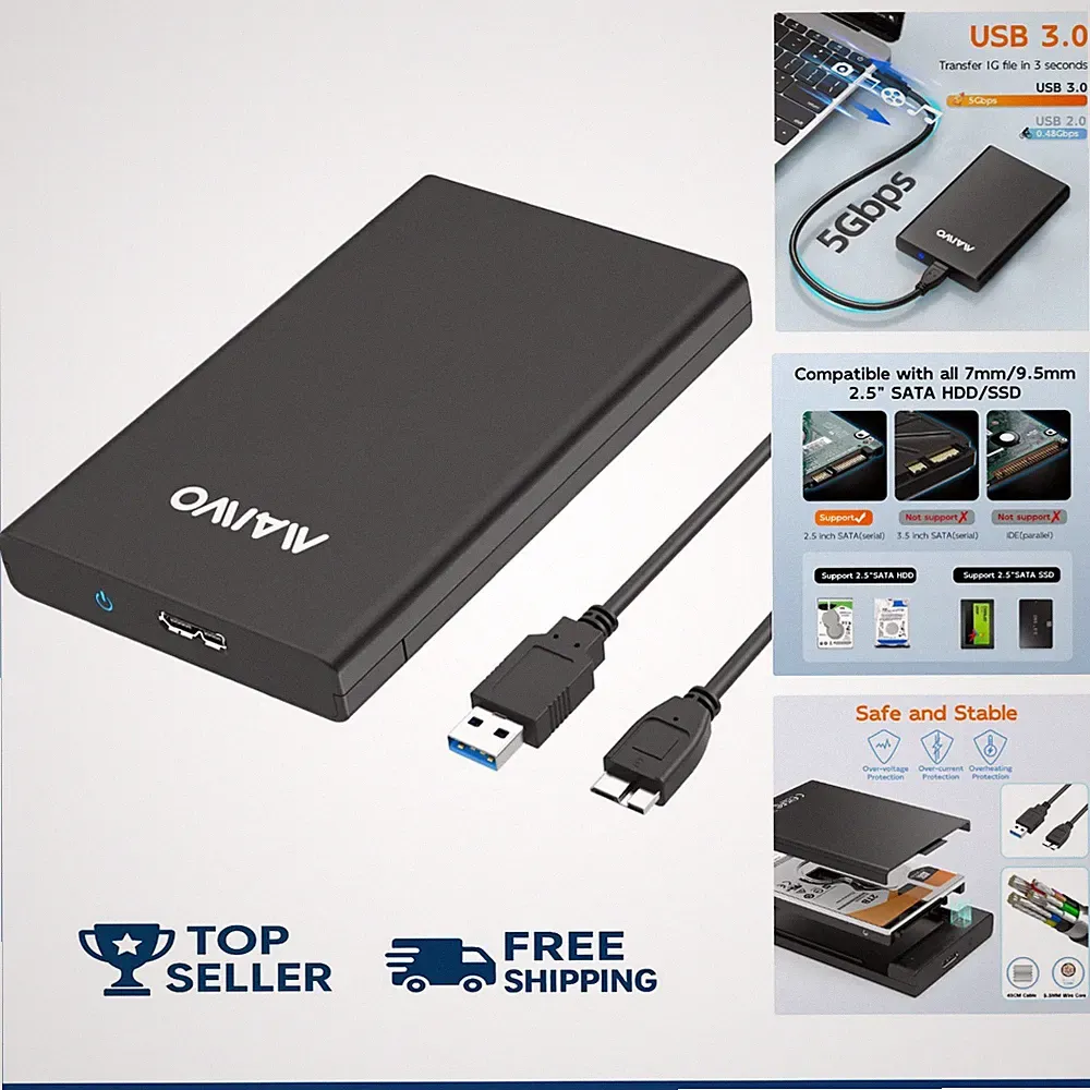 2.5 Inch USB 3.0 Tool-Free External SSD Enclosure - 16TB Capacity, UASP Support