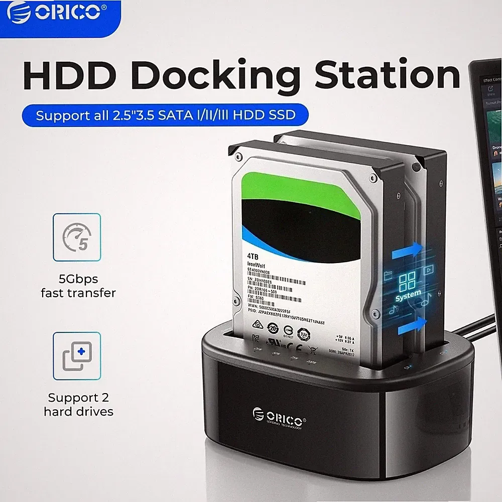 ORICO Dual Bay HDD Docking Station Offline Clone for 2.5 3.5'' SSD HDD Case
